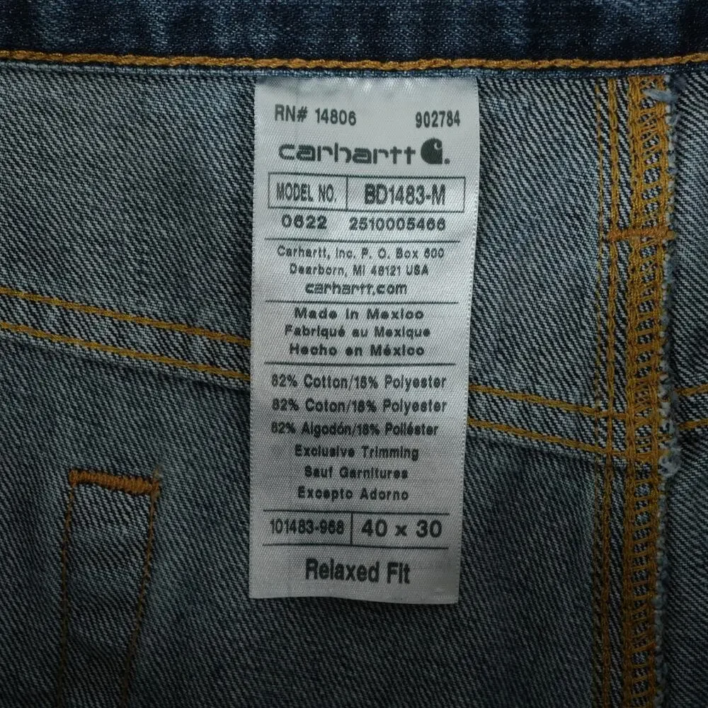 Carhartt Jeans Mens 40x30 Blue Relaxed‎ Fit Straight Leg Denim BD1483-M